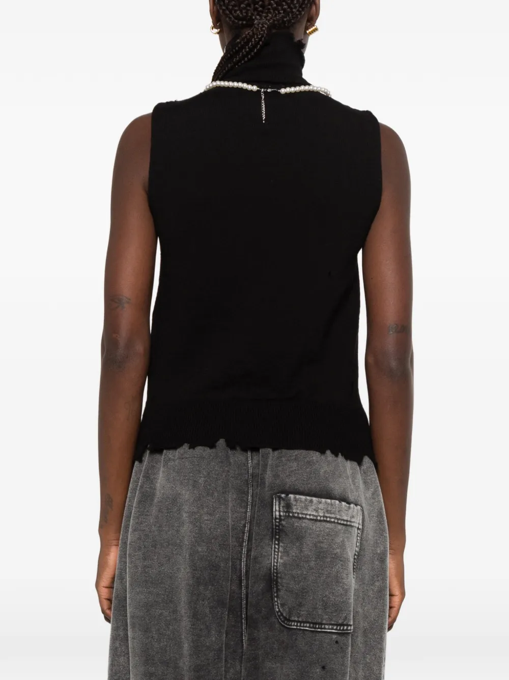 Maison MIHARA YASUHIRO sleeveless pearl-embellished distressed sweater Zwart