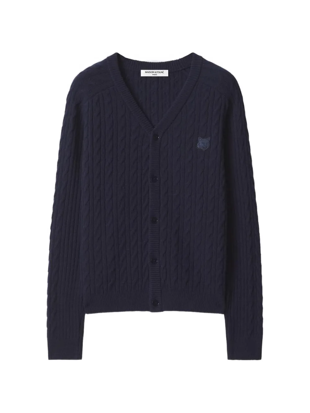 Maison Kitsuné Fox Head cable-knit cardigan Blauw