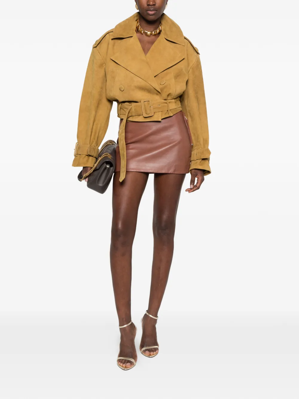 Retrofete leather mini skirt Bruin