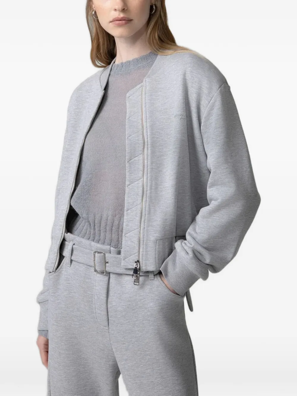 Gaëlle Paris quilted-trim fleece bomber jacket - Grau