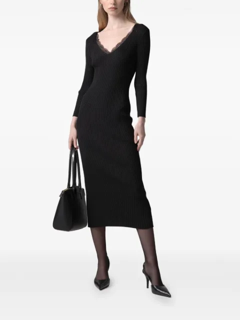 Gaëlle Paris lace-trim ribbed-knit midi dress