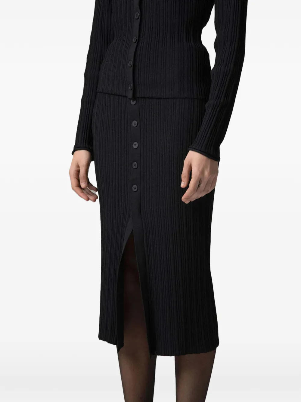Gaëlle Paris ribbed-knit button-up midi pencil skirt - Schwarz