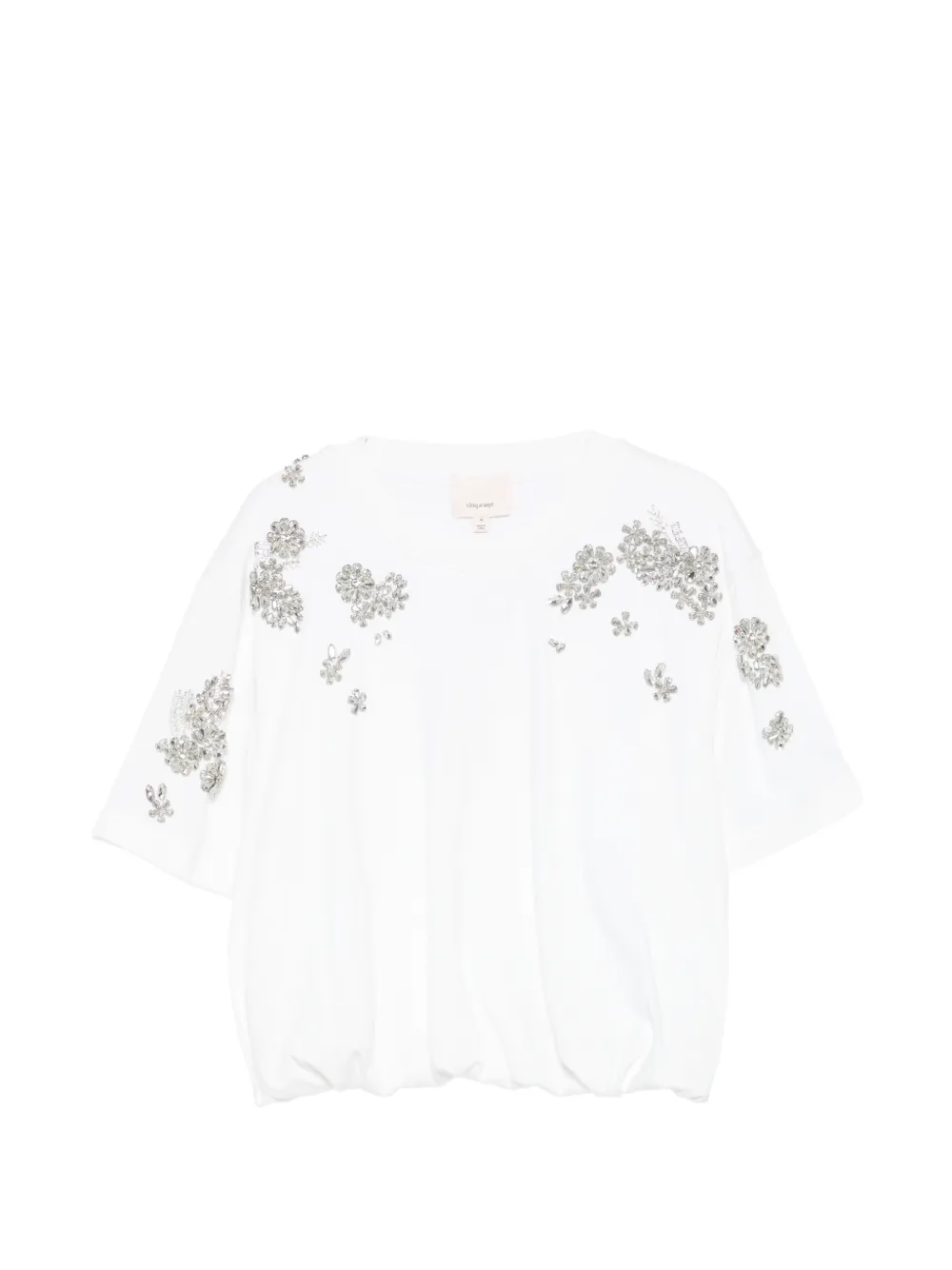Cinq A Sept crystal-embellished gathered-hem T-shirt Wit