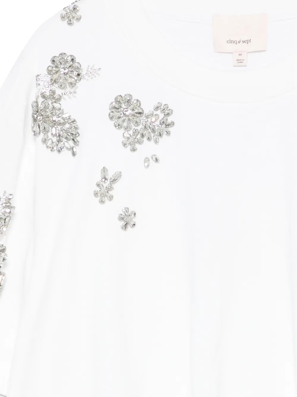Cinq A Sept crystal-embellished gathered-hem T-shirt Wit