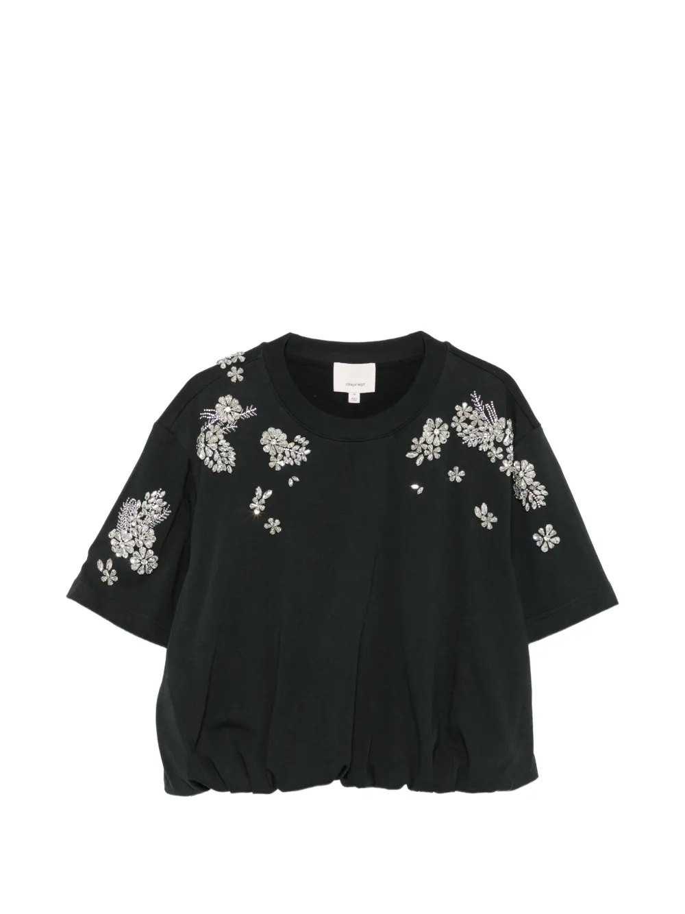 Cinq A Sept crystal-embellished bubble-hem T-shirt Zwart