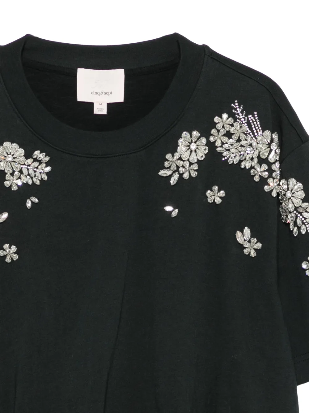 Cinq A Sept crystal-embellished bubble-hem T-shirt Zwart