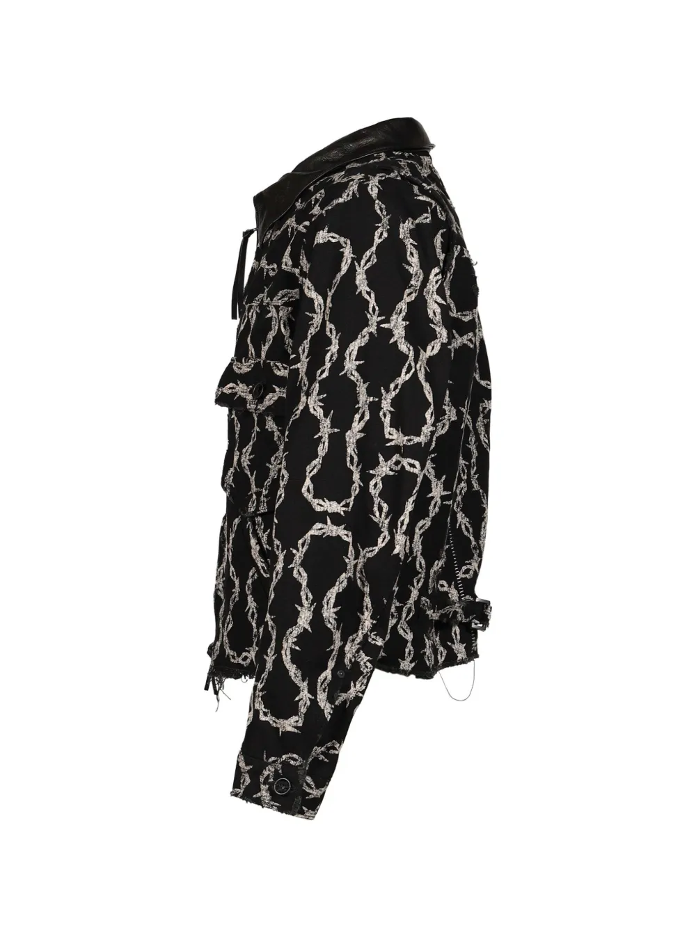 MINUS deconstructed barbed-wire-print trucker jacket Zwart