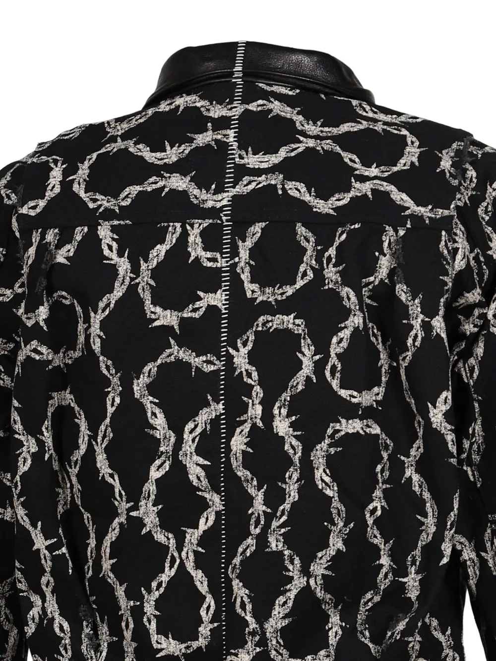 MINUS deconstructed barbed-wire-print trucker jacket Zwart
