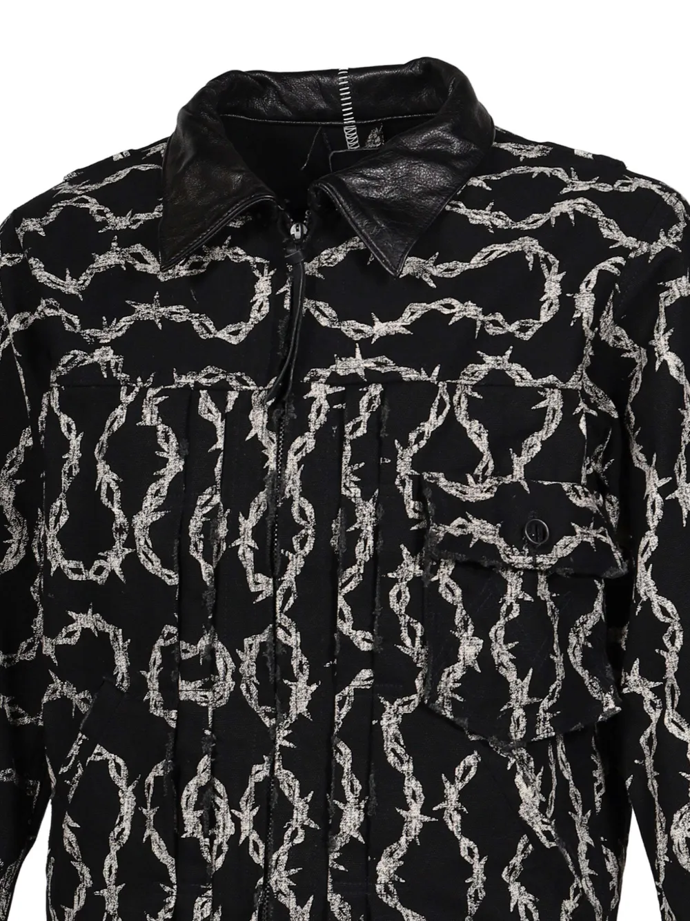 MINUS deconstructed barbed-wire-print trucker jacket Zwart