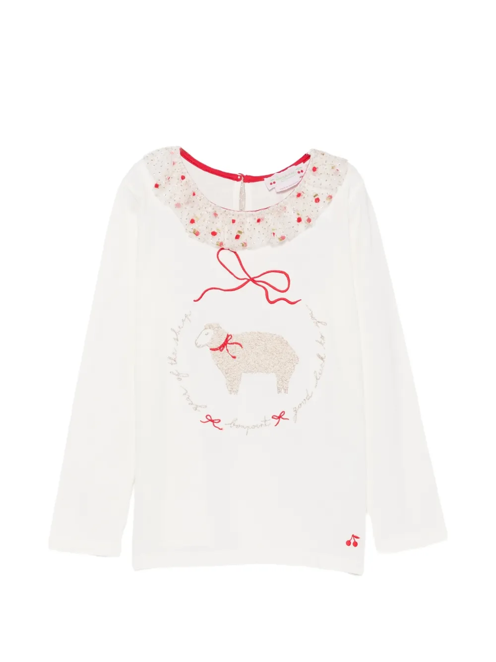 Bonpoint ruffled-detailing sheep-motif T-shirt Wit