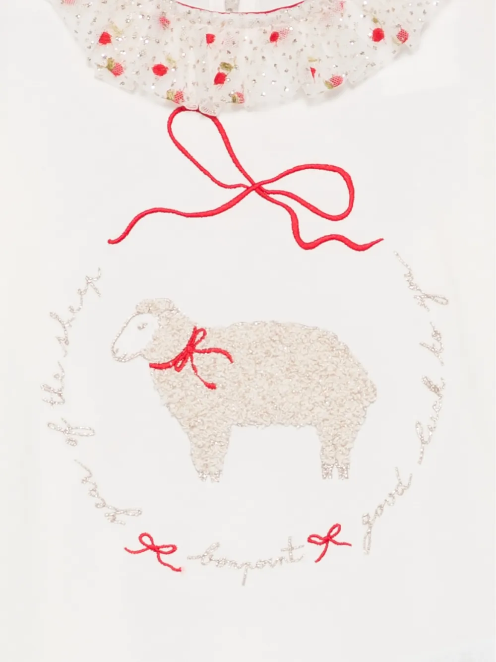 Bonpoint ruffled-detailing sheep-motif T-shirt Wit