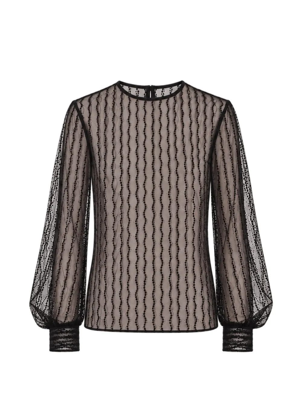 Alberta Ferretti sheer-lace puff-sleeve blouse Zwart