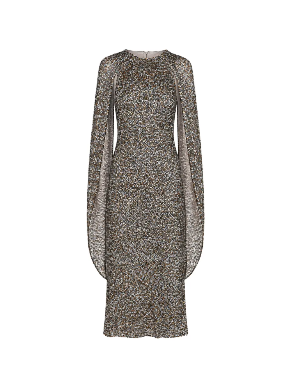 Alberta Ferretti sequin-embellished cape-sleeve midi dress - Silber