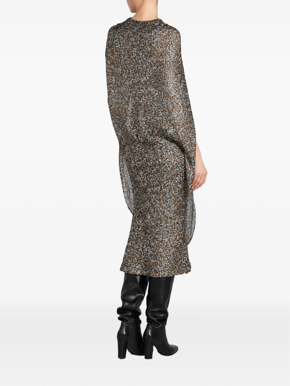 Alberta Ferretti sequin-embellished cape-sleeve midi dress Zilver