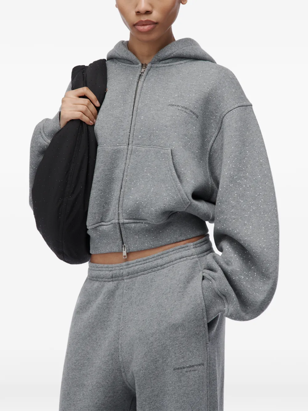Alexander Wang allover crystal hotfix zip-up hoodie Grijs