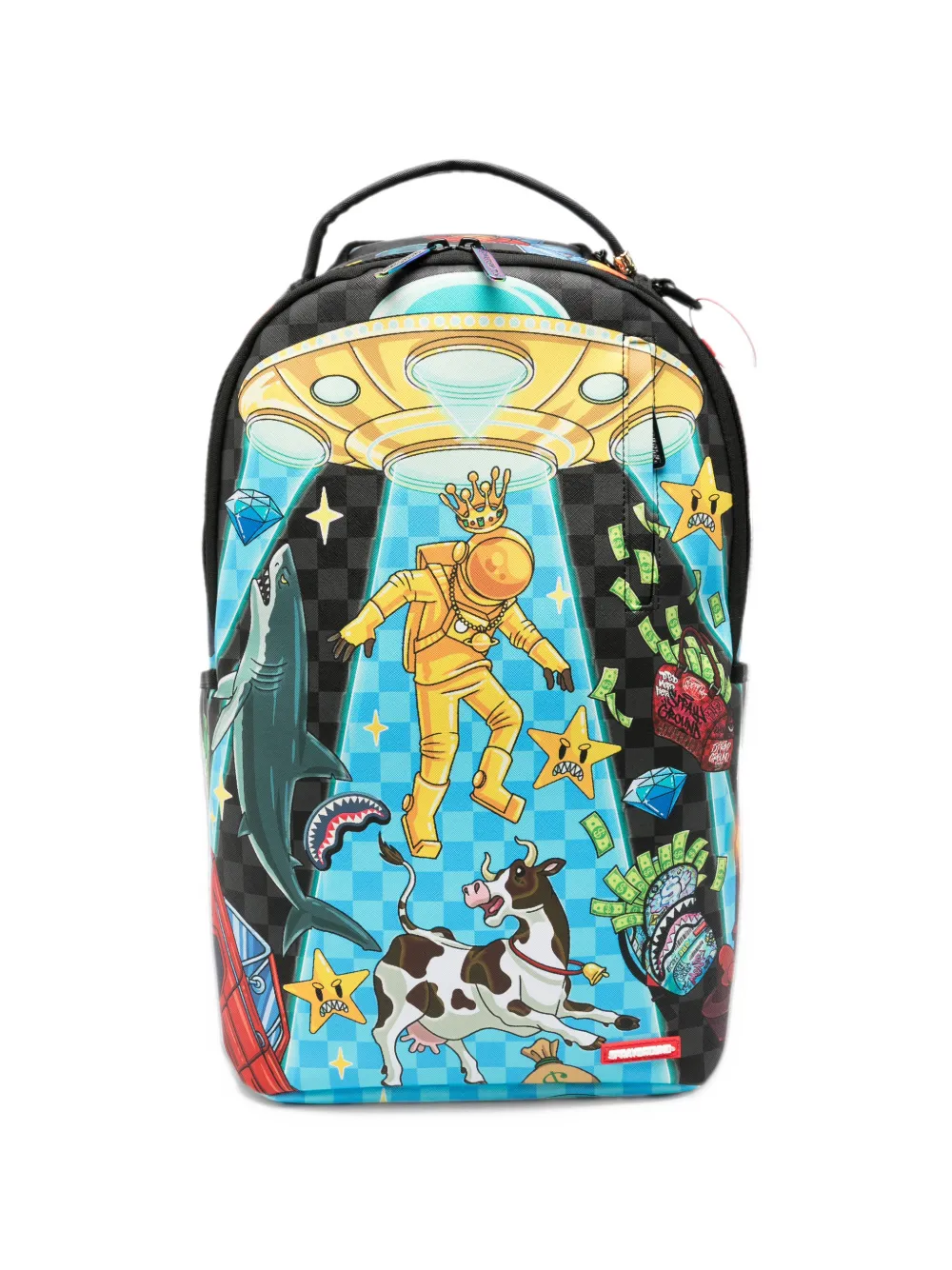 sprayground kid Extra Extraterrestrial graphic-print checkered backpack - Nero