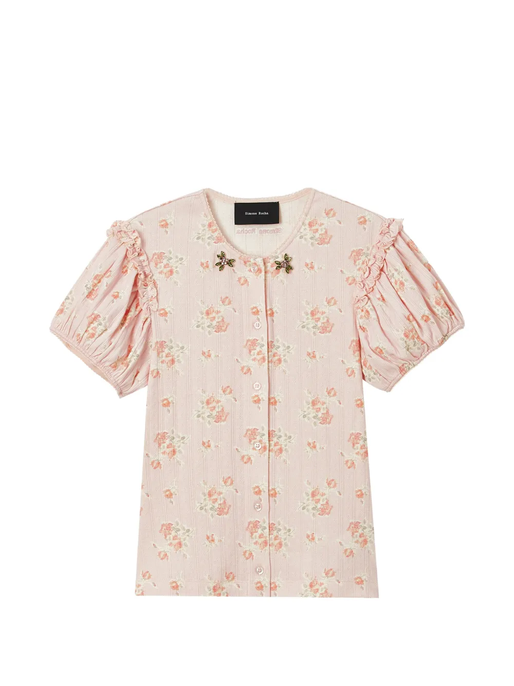 Simone Rocha floral-print ruffled blouse Roze