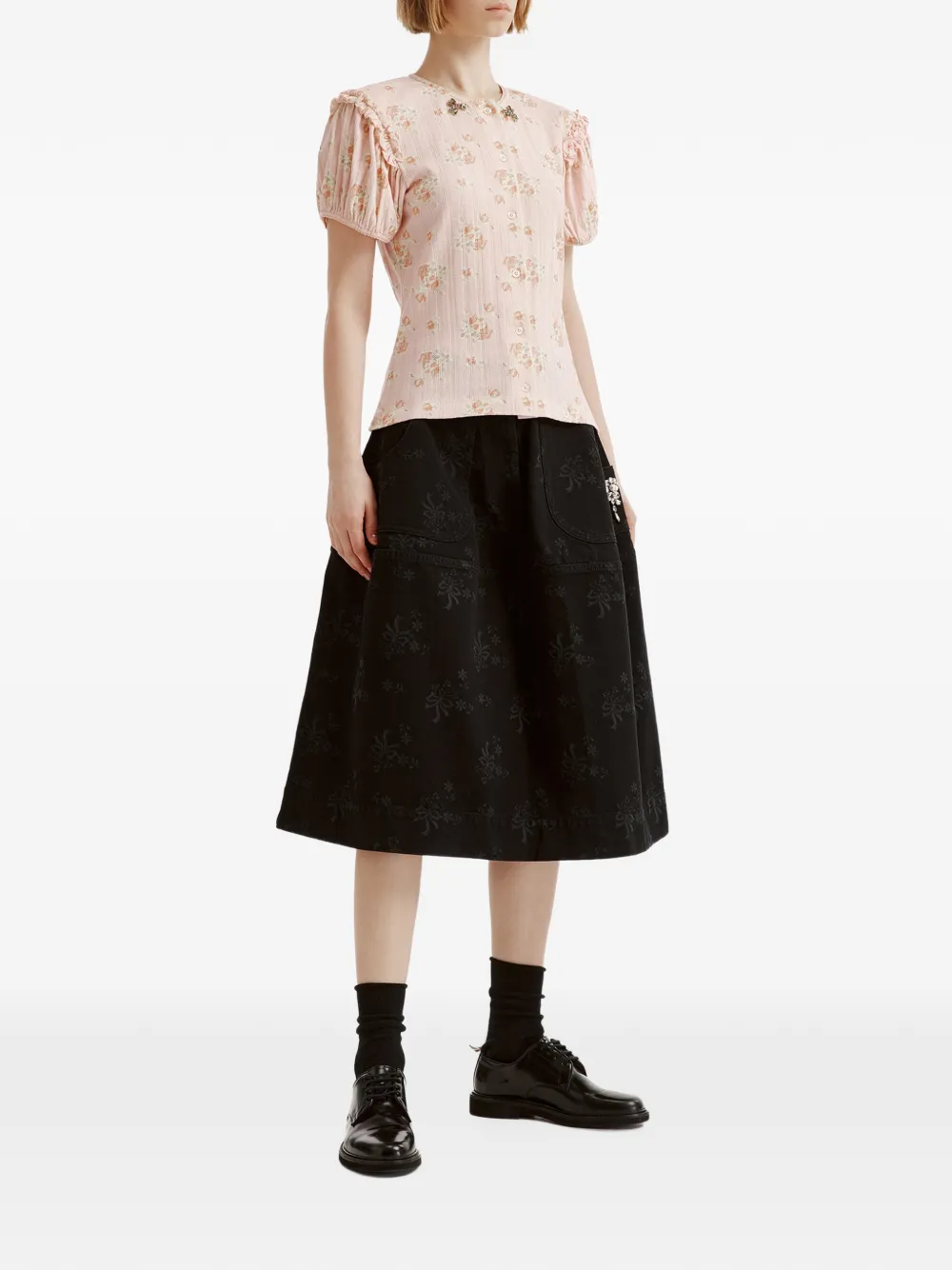 Simone Rocha floral-print ruffled blouse Roze