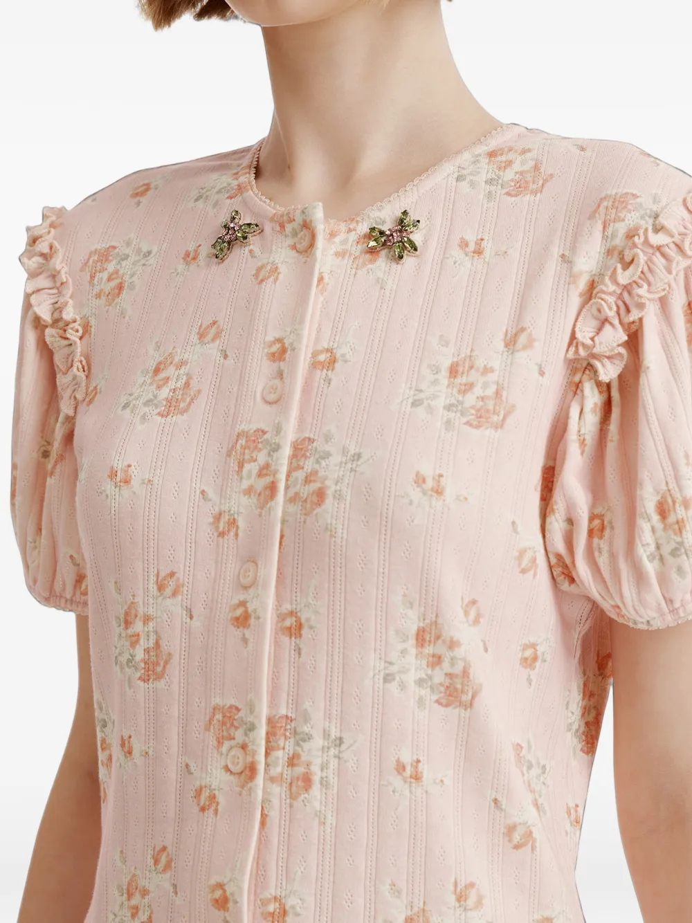 Simone Rocha floral-print ruffled blouse Roze