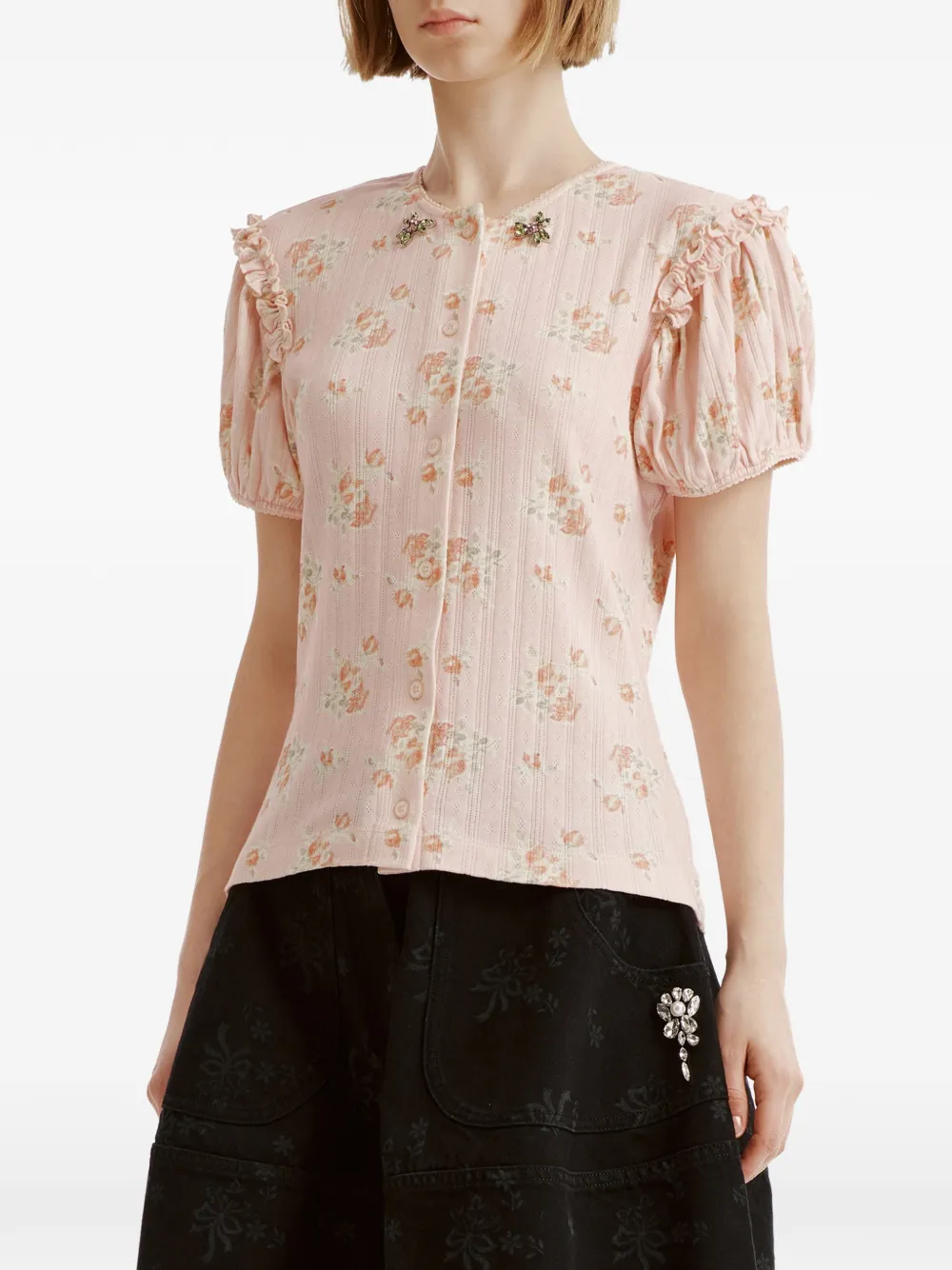 Simone Rocha floral-print ruffled blouse Roze