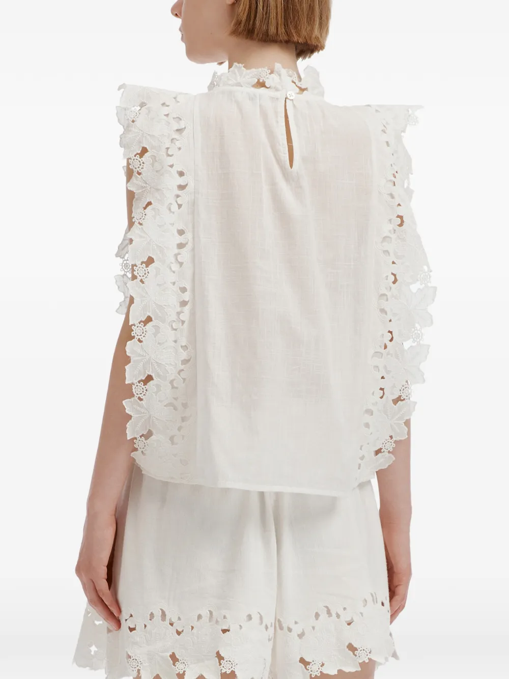 Sea Eleannora guipure lace-trimmed sleeveless top Wit