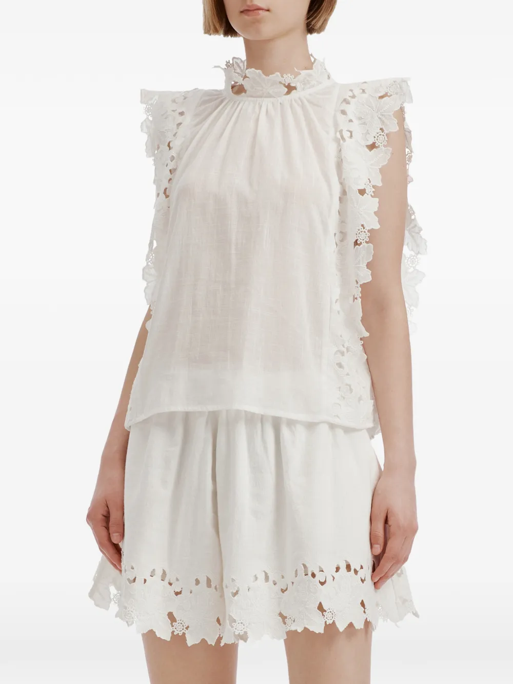 Sea Eleannora guipure lace-trimmed sleeveless top Wit