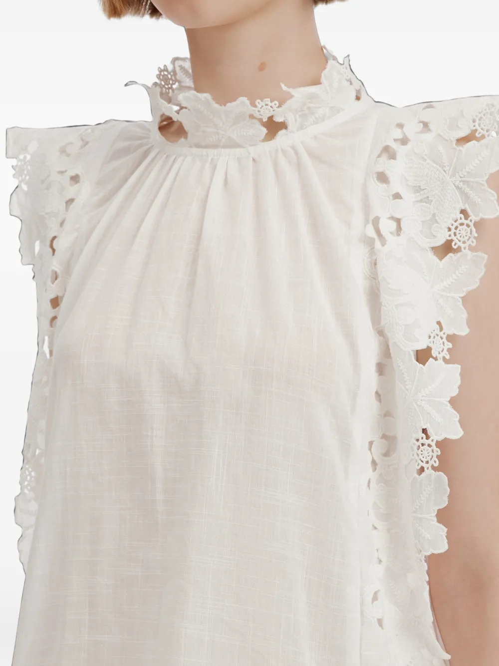 Sea Eleannora guipure lace-trimmed sleeveless top Wit