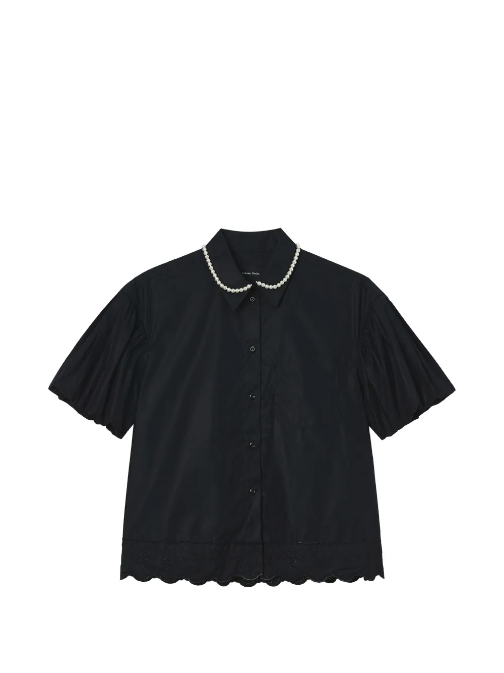 Simone Rocha faux-pearl broderie-anglaise shirt Zwart
