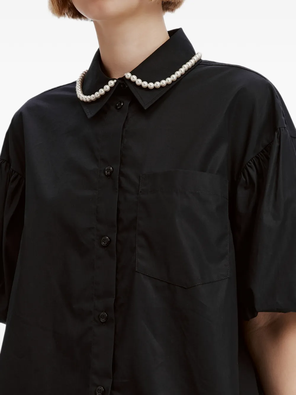 Simone Rocha faux-pearl broderie-anglaise shirt Zwart