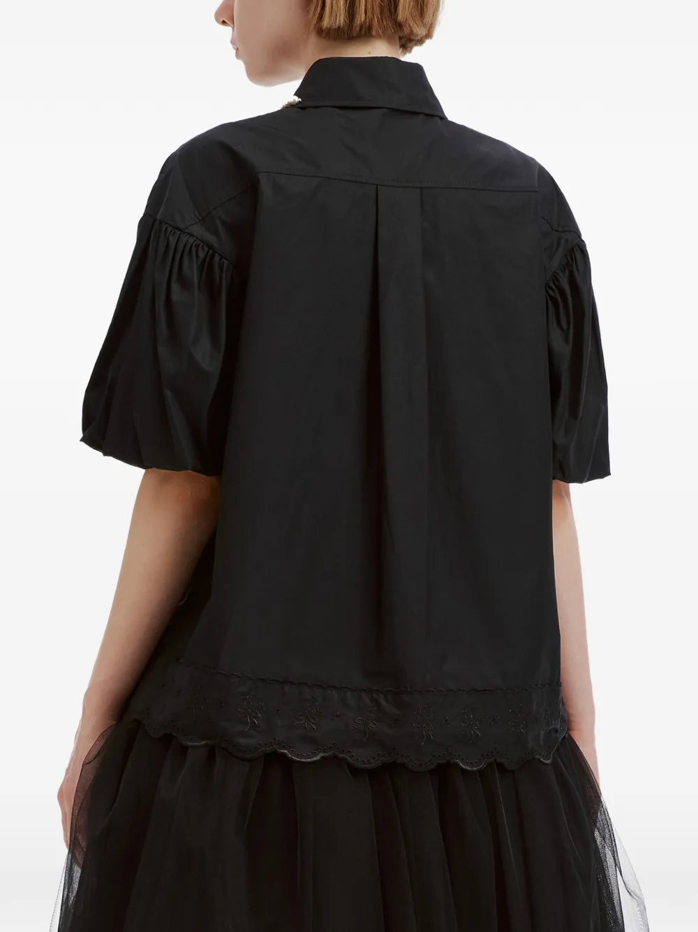 Simone Rocha faux-pearl broderie-anglaise shirt Zwart