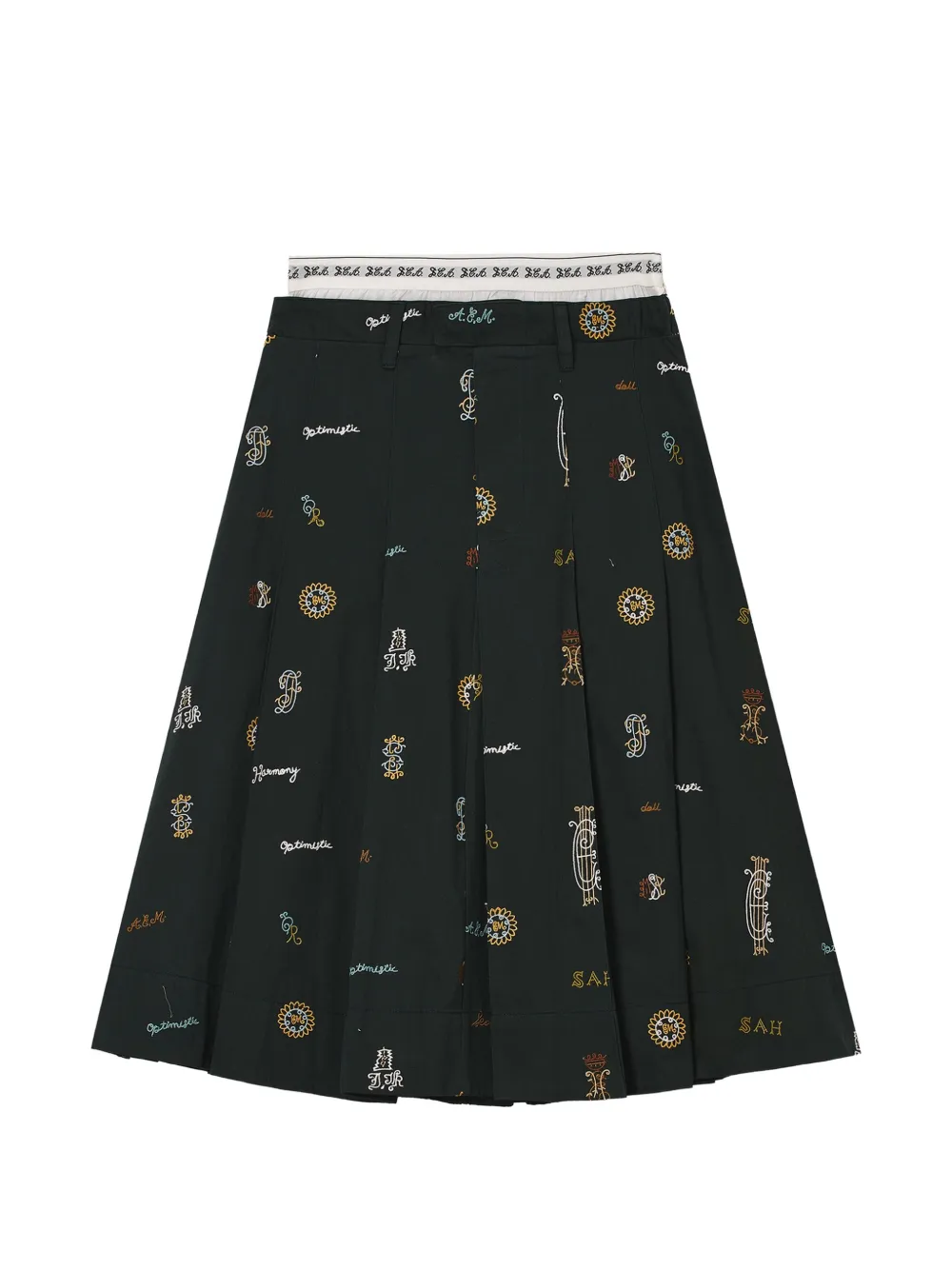 Sea Juliet embroidered pleated midi skirt - Verde