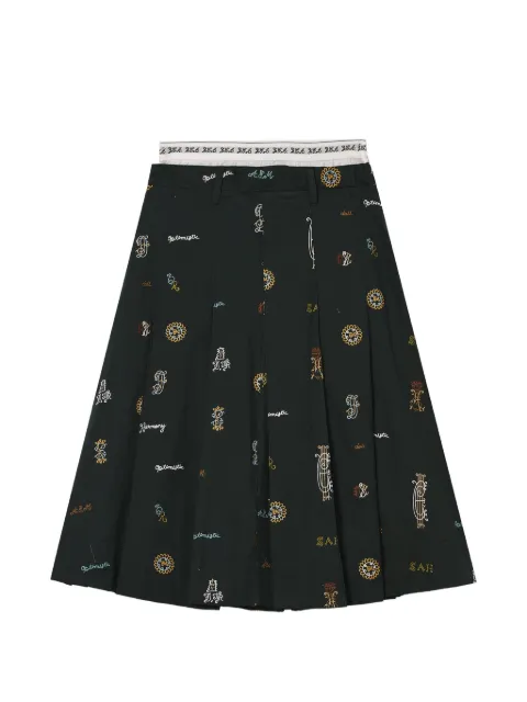 Sea Juliet embroidered pleated midi skirt