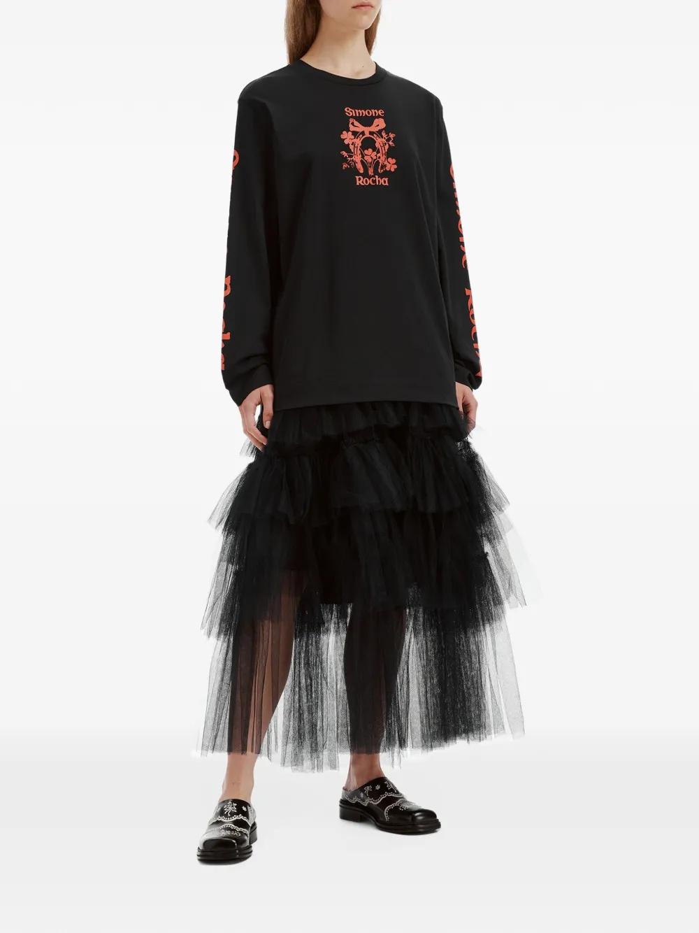 Simone Rocha Coming Up Roses graphic-print long-sleeve T-shirt Zwart