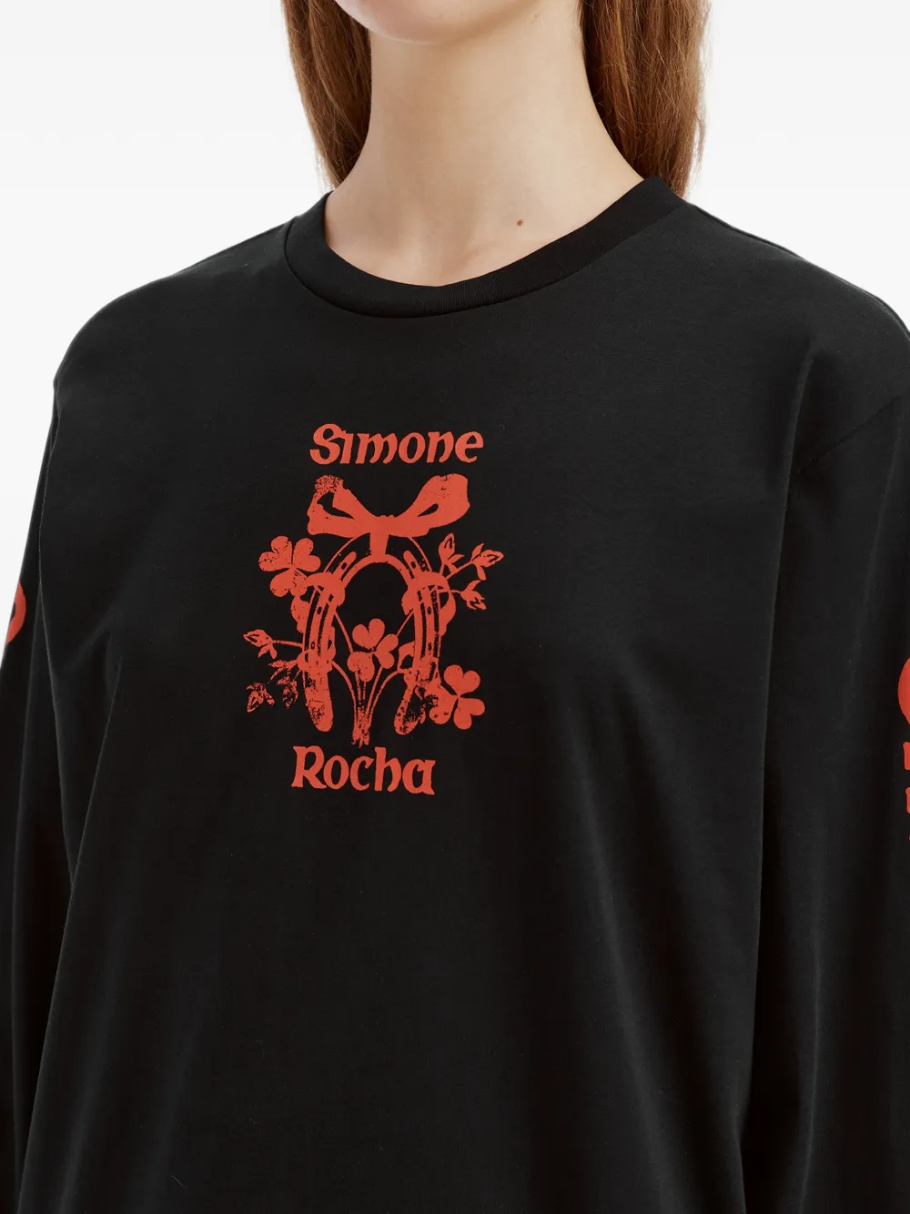 Simone Rocha Coming Up Roses graphic-print long-sleeve T-shirt Zwart