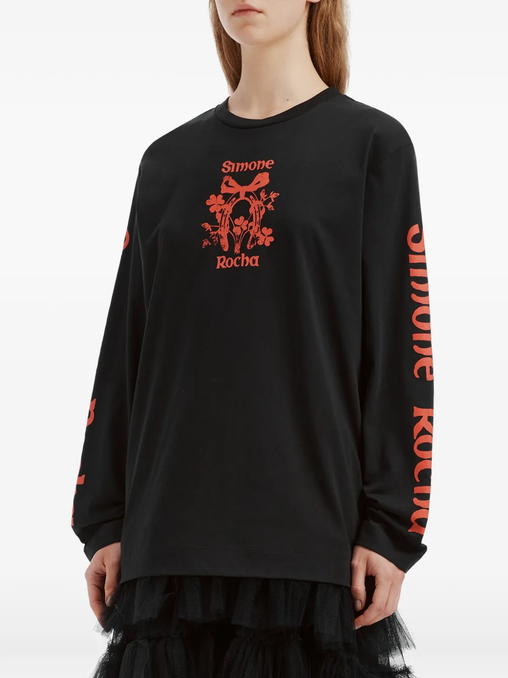 Simone Rocha Coming Up Roses graphic-print long-sleeve T-shirt Zwart