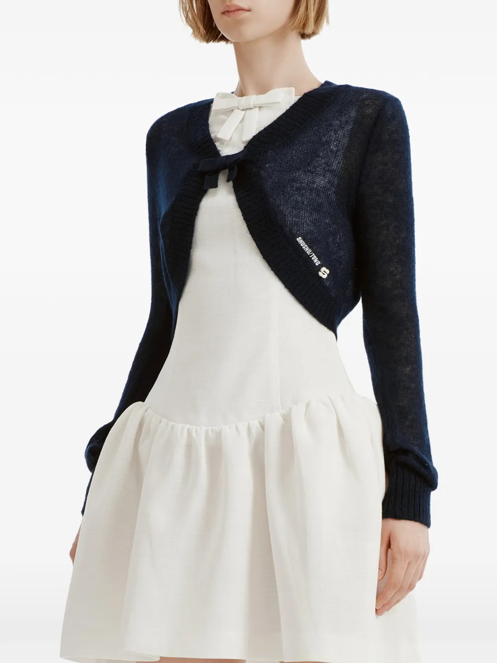 SHUSHU TONG bow-detail cropped cardigan Blauw