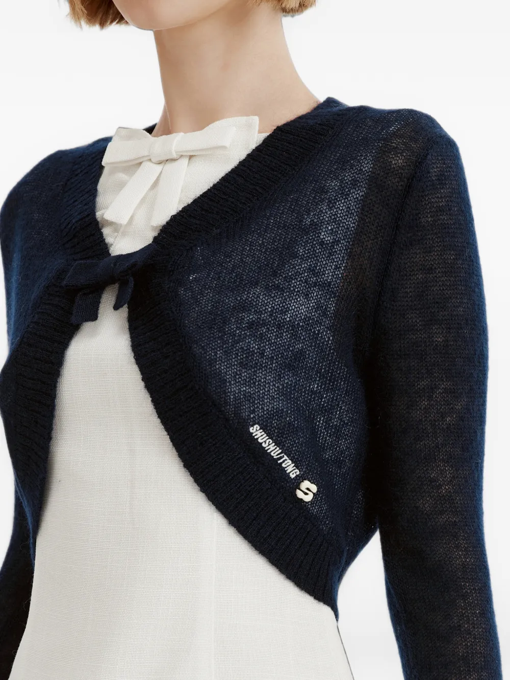 SHUSHU TONG bow-detail cropped cardigan Blauw