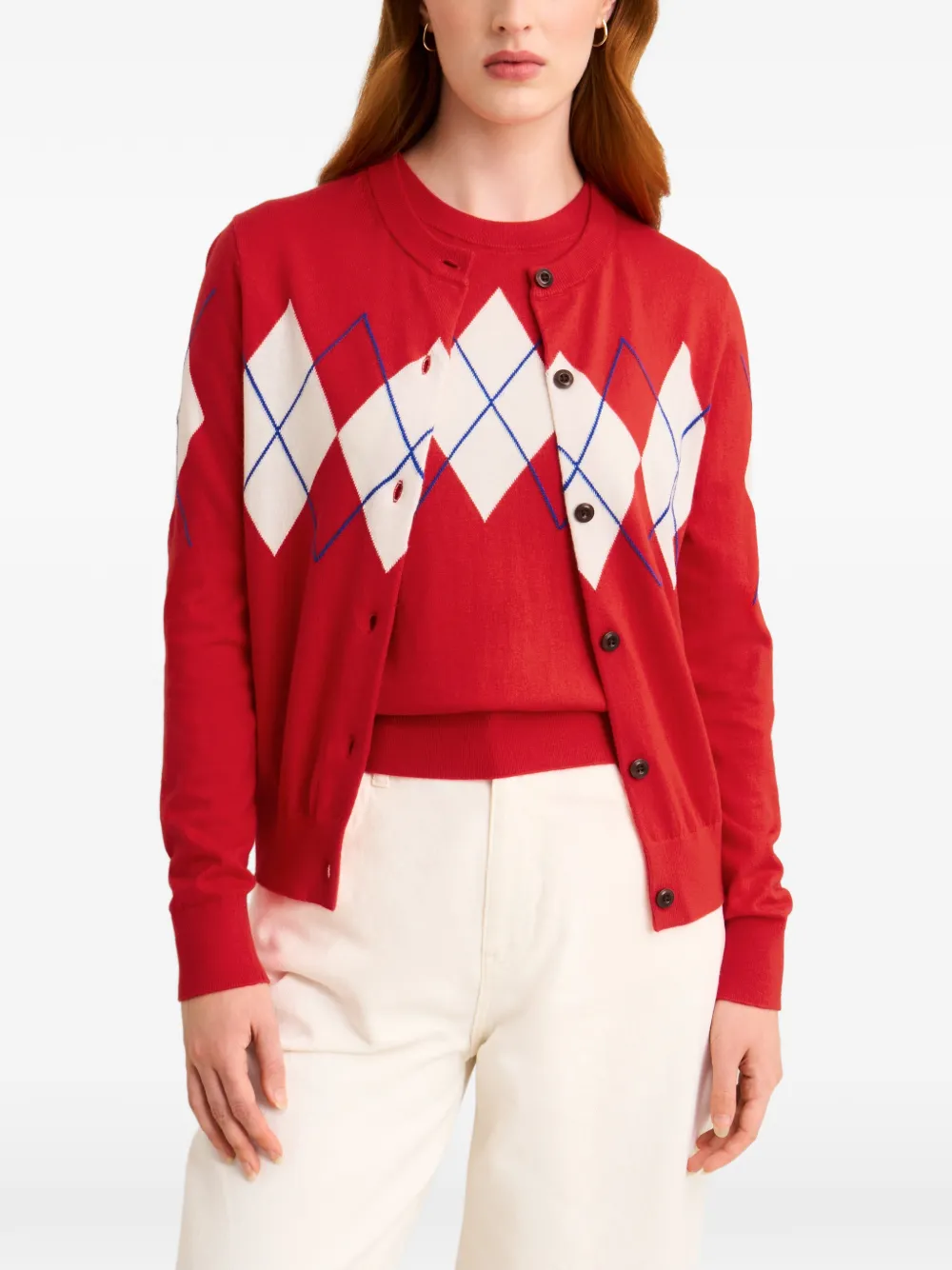 Pringle of Scotland diamond-pattern cardigan Rood