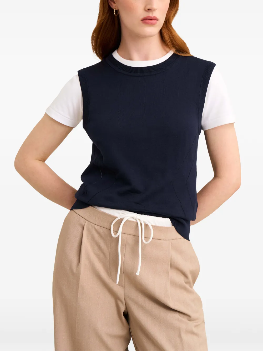 Pringle of Scotland pointelle-knit sleeveless vest Blauw