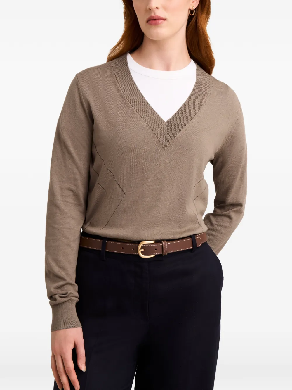 Pringle of Scotland pointelle-knit V-neck sweater Bruin