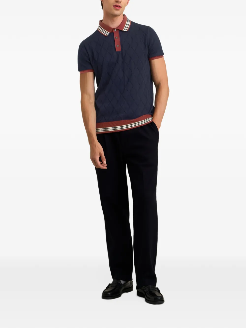 Pringle of Scotland Argyle-texture knitted polo shirt Blauw