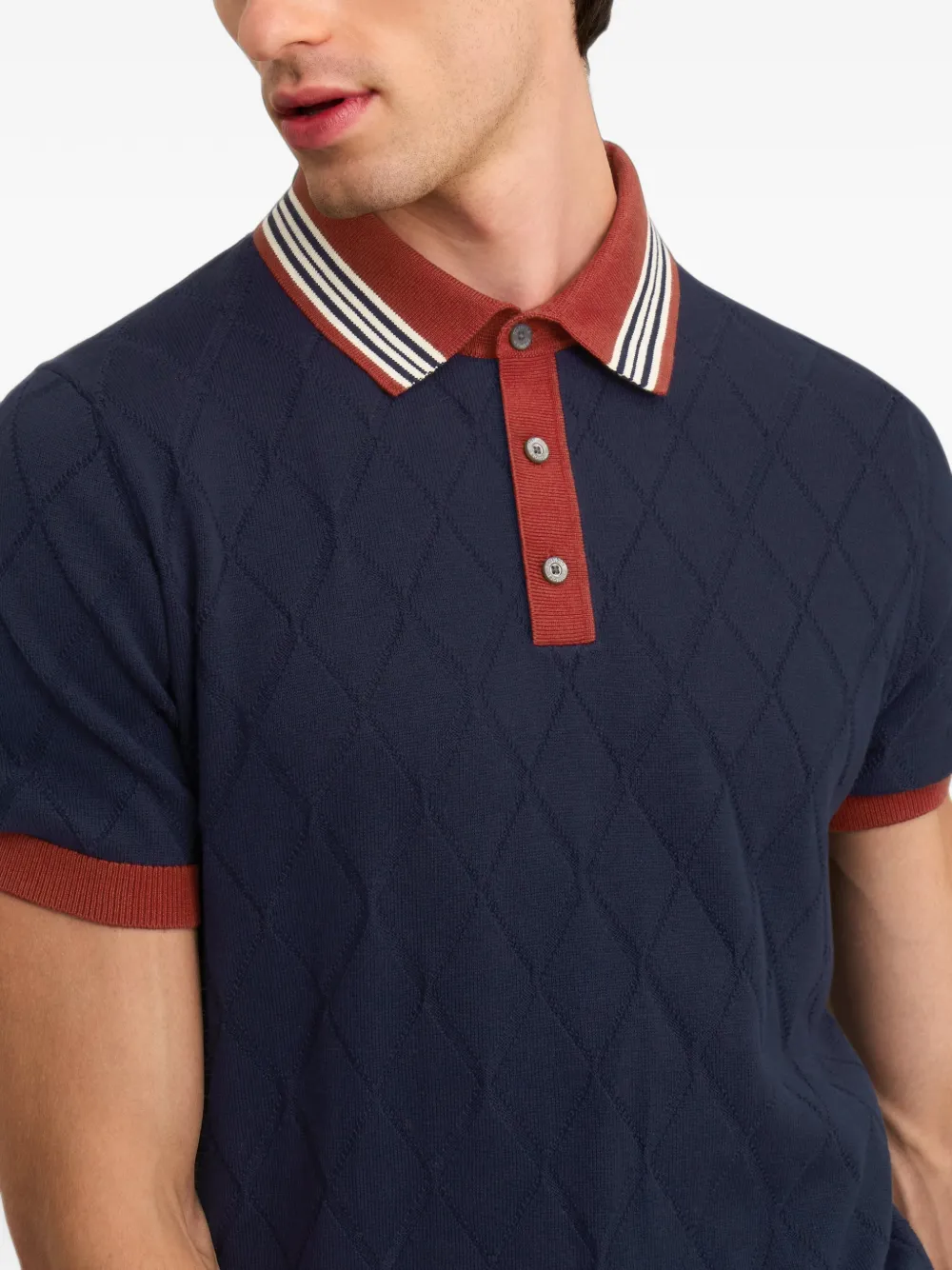 Pringle of Scotland Argyle-texture knitted polo shirt Blauw