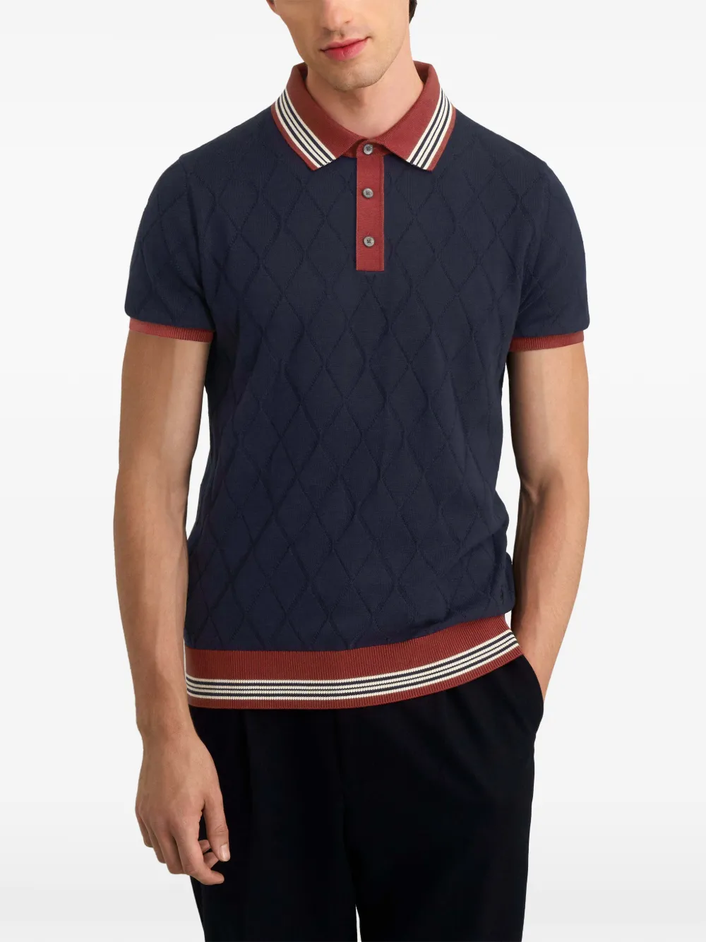 Pringle of Scotland Argyle-texture knitted polo shirt Blauw