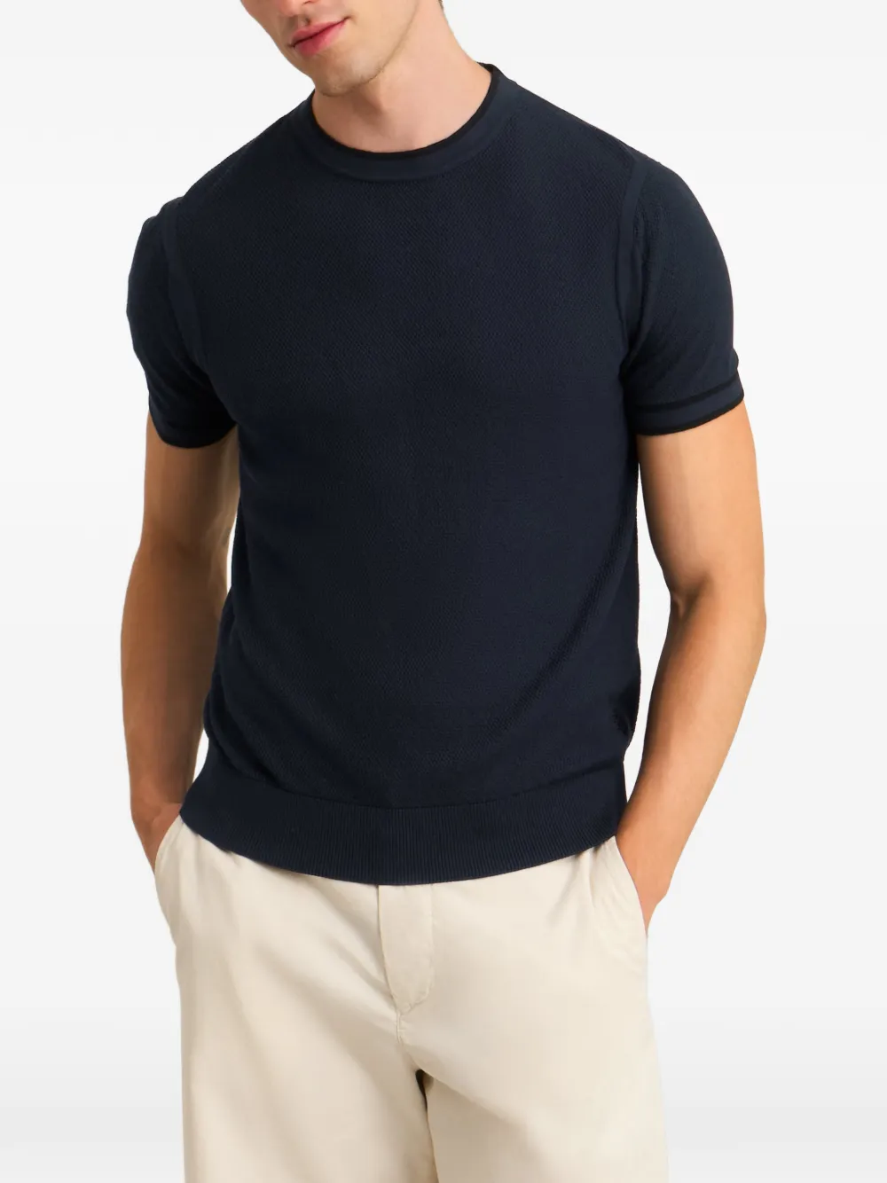 Pringle of Scotland diamond-stitch T-shirt Blauw