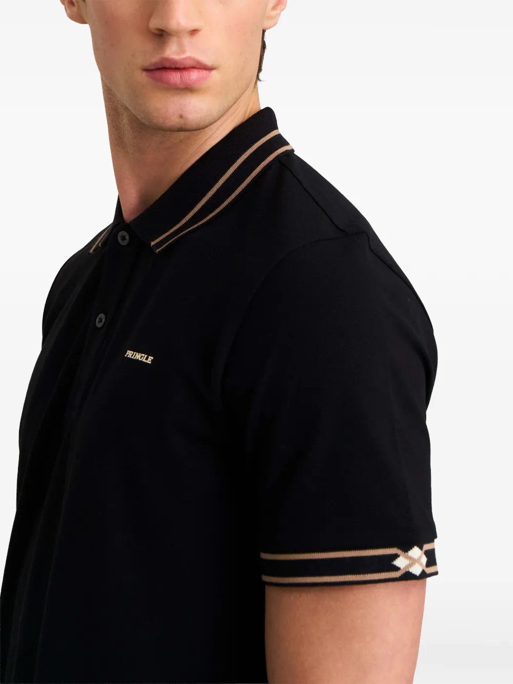 Pringle of Scotland jacquard-collar pique polo shirt Zwart