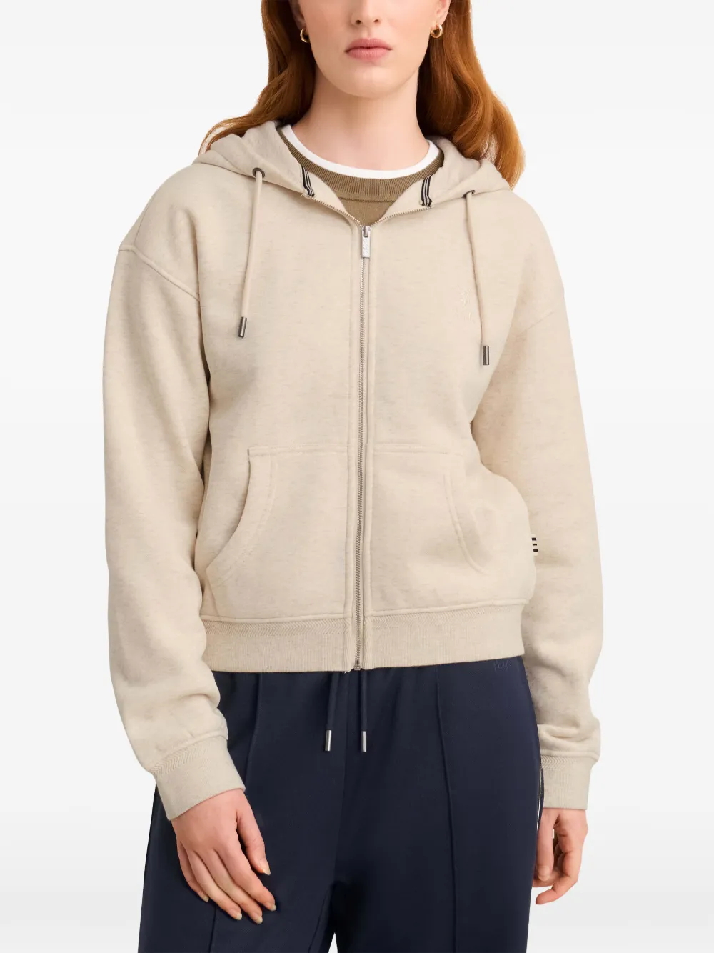 Pringle of Scotland logo-embroidered zip-up hoodie Beige