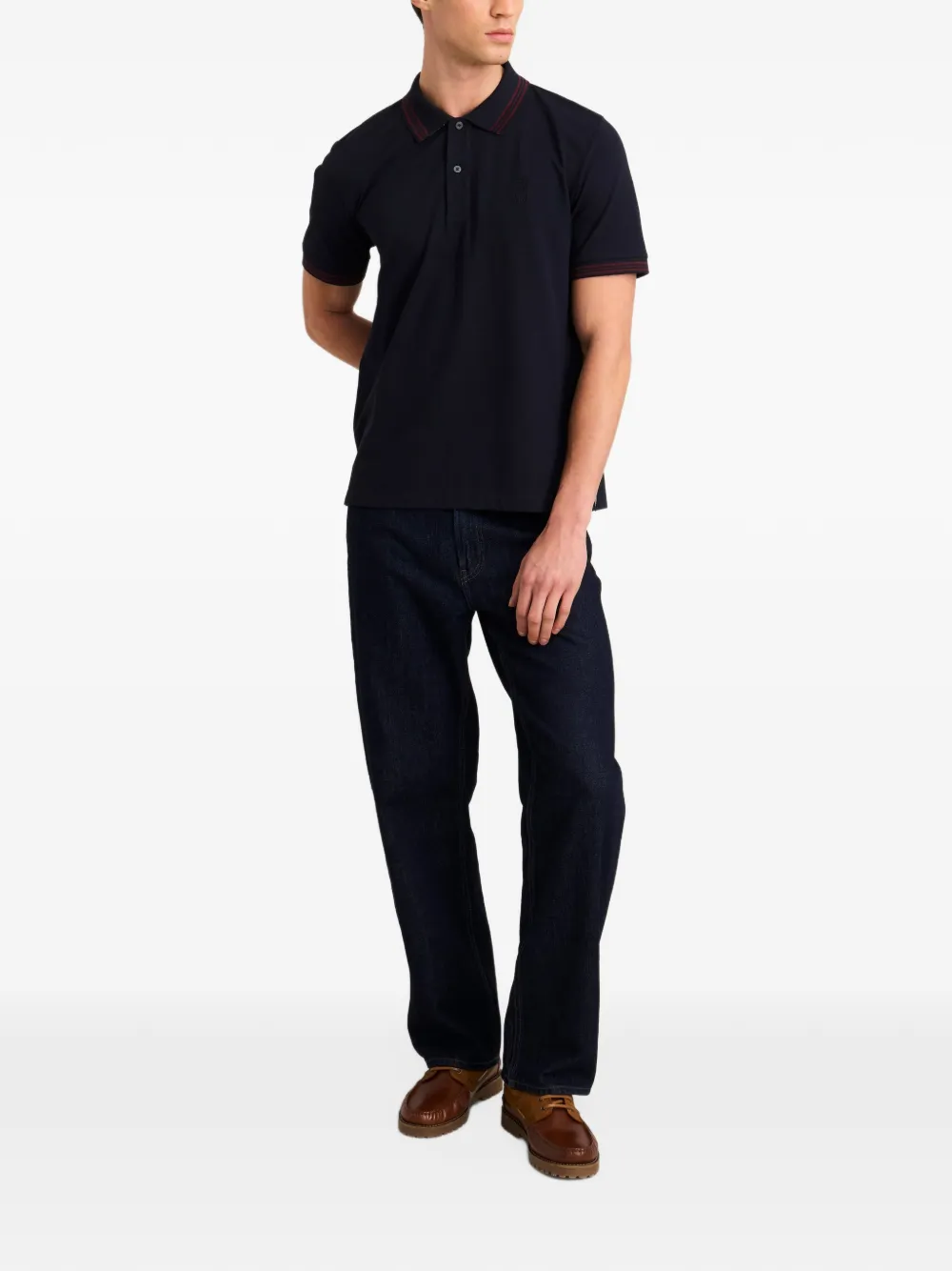 Pringle of Scotland logo-embroidered tipped polo shirt Blauw