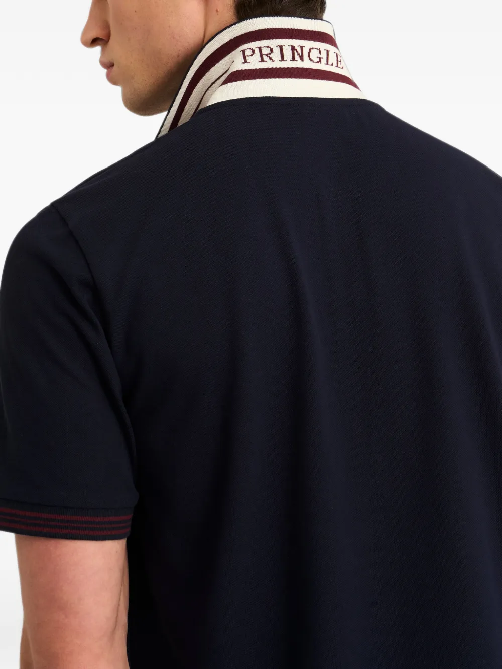 Pringle of Scotland logo-embroidered tipped polo shirt Blauw