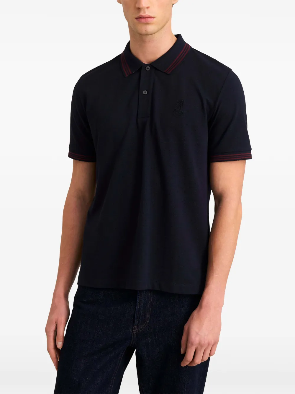 Pringle of Scotland logo-embroidered tipped polo shirt Blauw