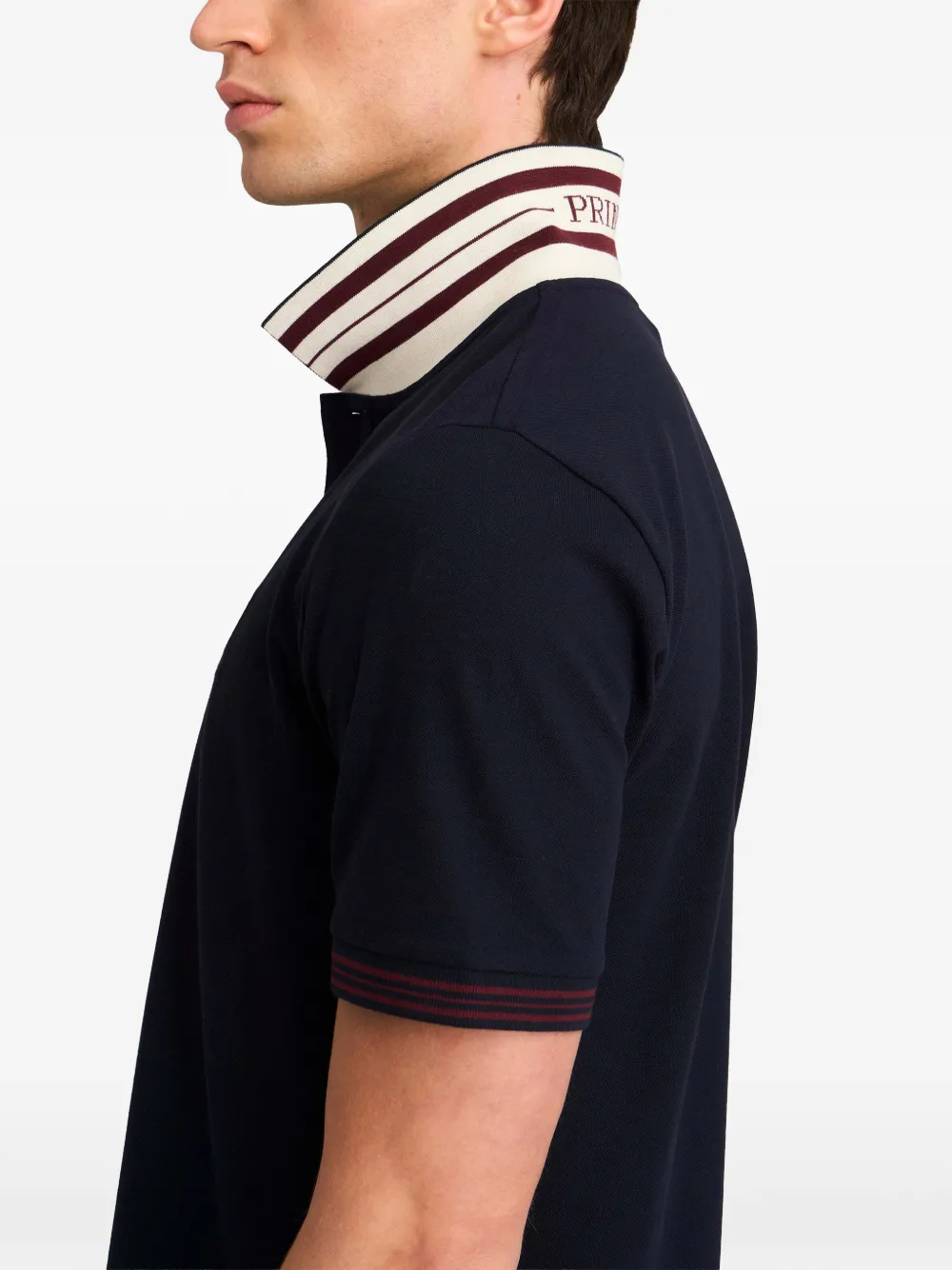 Pringle of Scotland logo-embroidered tipped polo shirt Blauw